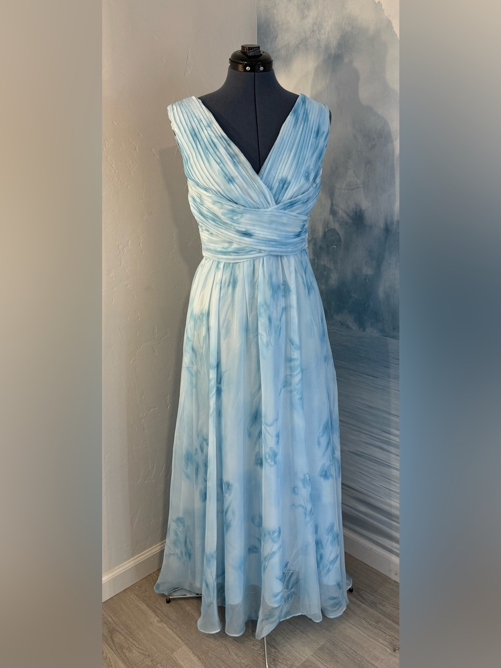 Sky Blue One-Shoulder Chiffon Maxi Dress #297